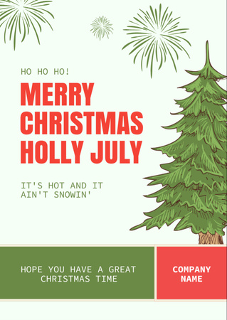 Radiant Christmas Party in July with Christmas Tree And Fireworks Flyer A6 Design Template