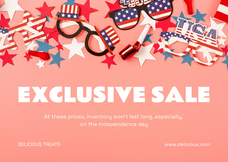 Platilla de diseño Exclusive Sale of Festive Items on Independence Day Postcard