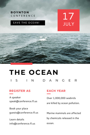 Ecology Conference Stormy Sea Waves Flyer 4x6in Design Template