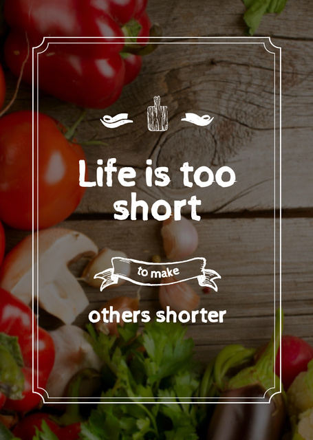 Quote About Life And Food On Table Postcard A6 Vertical Design Template