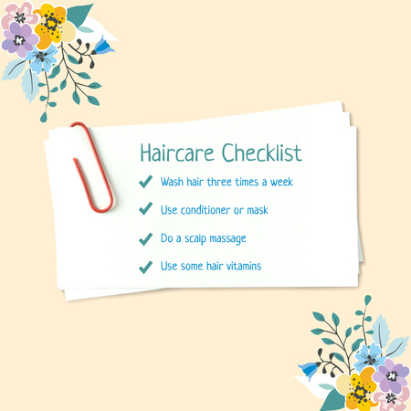 lista de verificação de cuidados com os cabelos com ilustração floral Instagram Modelo de Design