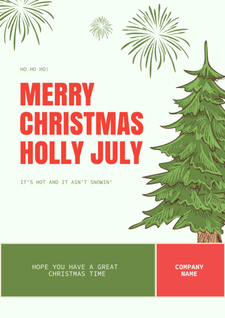 Summer Christmas Greeting with Tree and Fireworks Flyer A4 Design Template