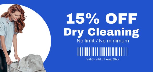 Special Discount on Dry Cleaning Services with Woman Coupon Din Large Design Template