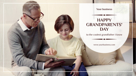 Happy Grandfather Reading Book to Granddaughter Full HD video Design Template