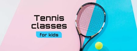 Plantilla de diseño de Tennis Classes for Kids Offer with Racket on Court Facebook cover 