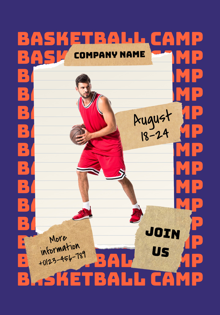 Designvorlage Basketball Camp Announcement In August für Poster 28x40in