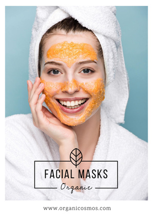 Plantilla de diseño de Offer of Organic Facial Masks with Smiling Woman Poster 28x40in 