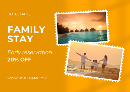 Hotel Ad with Family on Vacation Card Modelo de Design