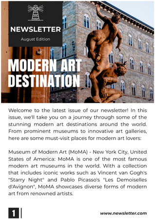 Modern Art Destinations to Visit Newsletter – шаблон для дизайна