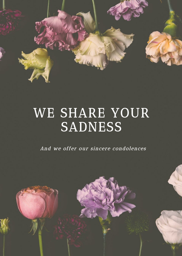 Designvorlage Sympathy Words With Flowers Frame für Postcard A6 Vertical