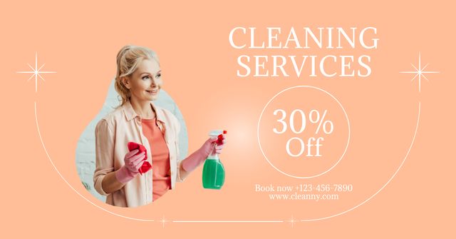 Cleaning Services Offer with Attractive Woman Facebook AD Πρότυπο σχεδίασης