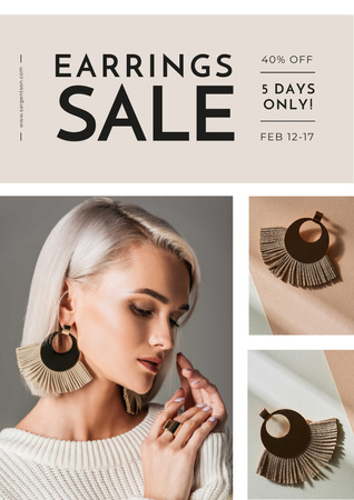 Jewelry Offer with Woman in Stylish Earrings Poster A3 Design Template