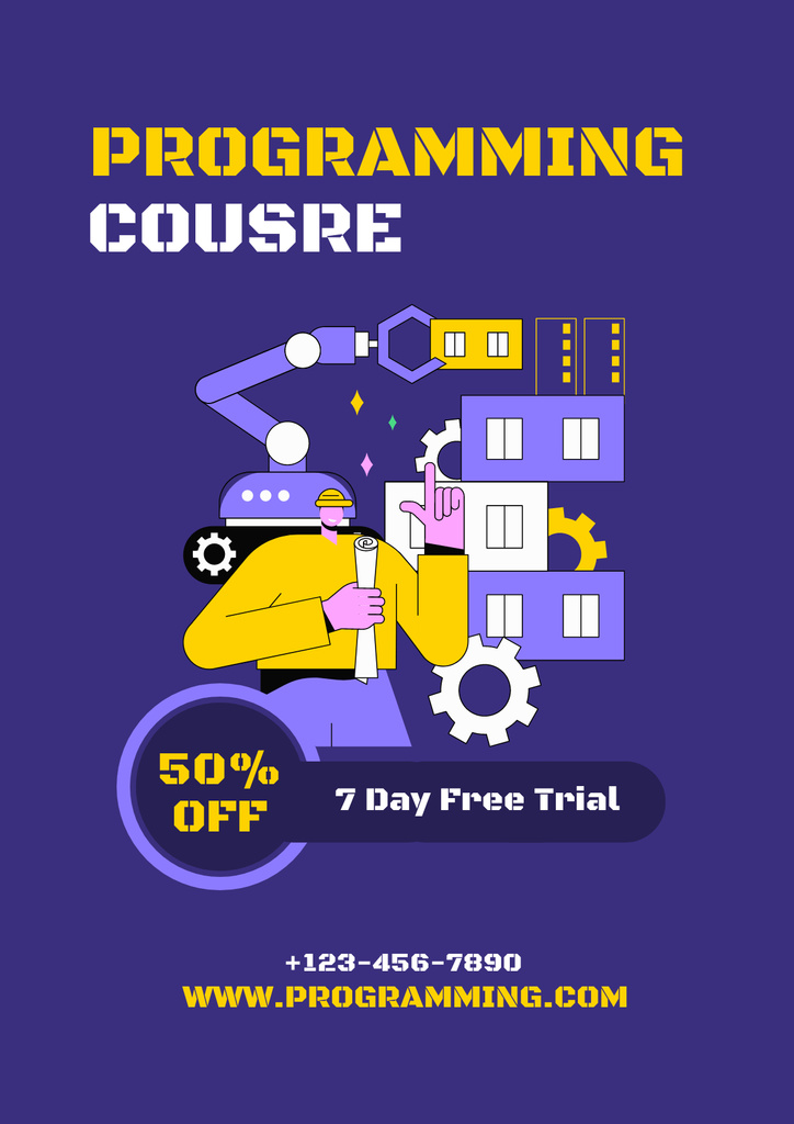 Modèle de visuel Free Trial on Programming Course with Discount - Poster