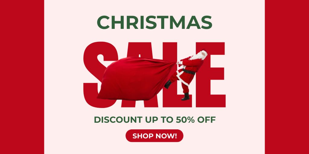 Ontwerpsjabloon van Twitter van Santa Pulls Bag on Christmas Sale