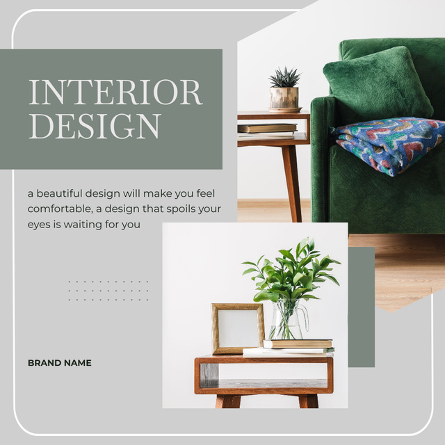 Designvorlage Interior Collage with Furniture and Accessories on Green für Instagram AD