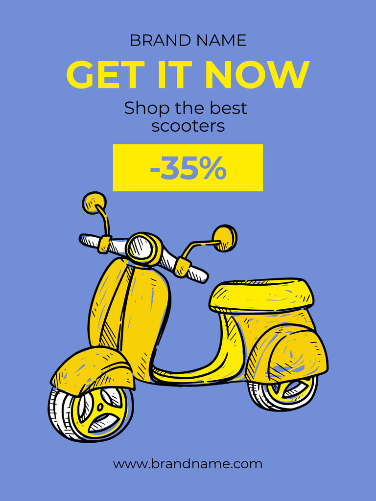 Scooter Discount Announcement with Yellow Moped Poster US Šablona návrhu