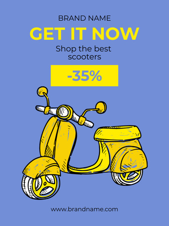 Scooter Discount Announcement with Yellow Moped Poster US Design Template