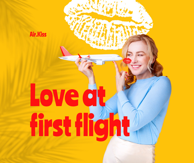Funny Illustration of Plane kissing Woman Facebook Design Template