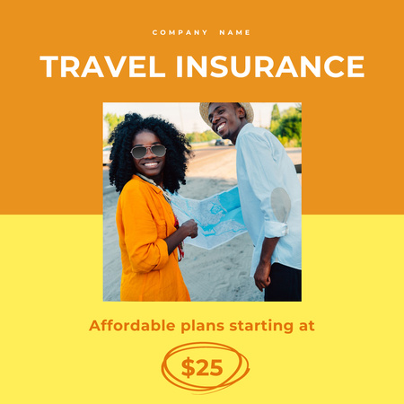 Travel Insurance Ad with Young Men Holding Map Animated Post Design Template