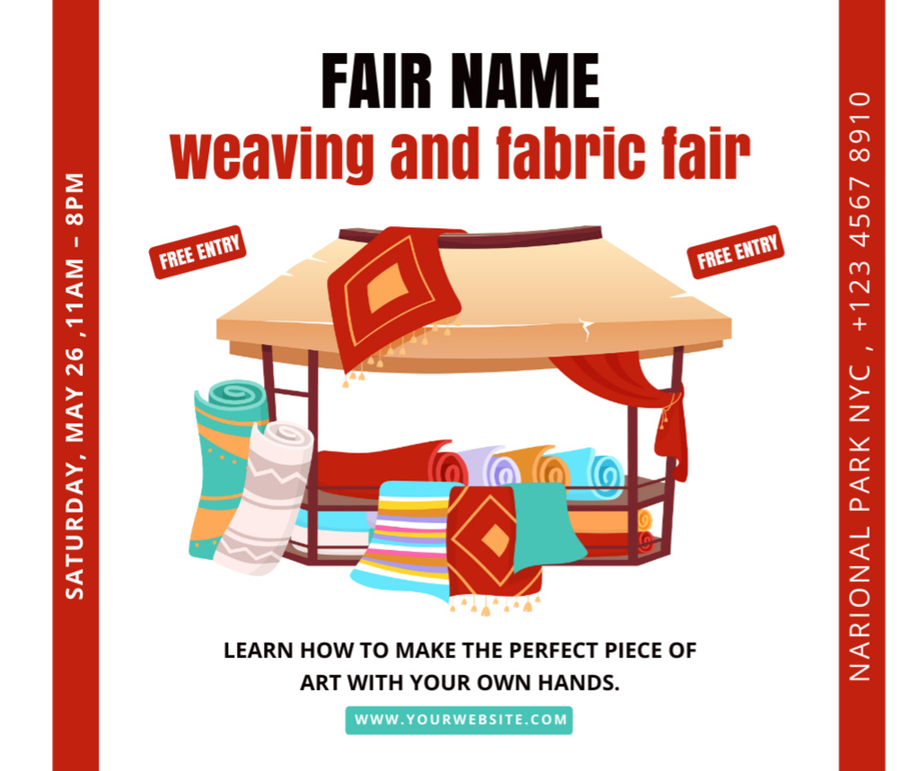 Ontwerpsjabloon van Facebook van Weaving And Fabric Art Pieces Fair Announcement