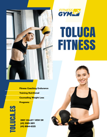 Gym Promotion with Woman with Equipment Poster 22x28in Design Template