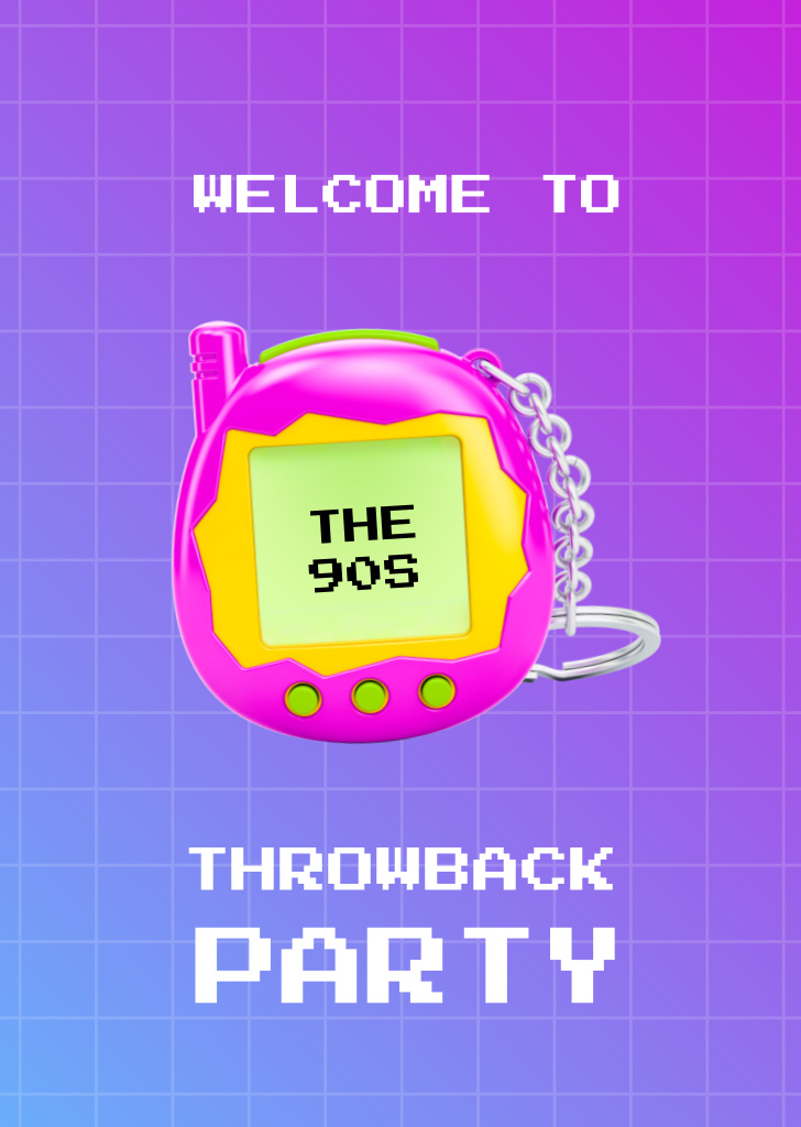 Nostalgic Party Announcement with Tamagotchi Toy Flyer A6デザインテンプレート