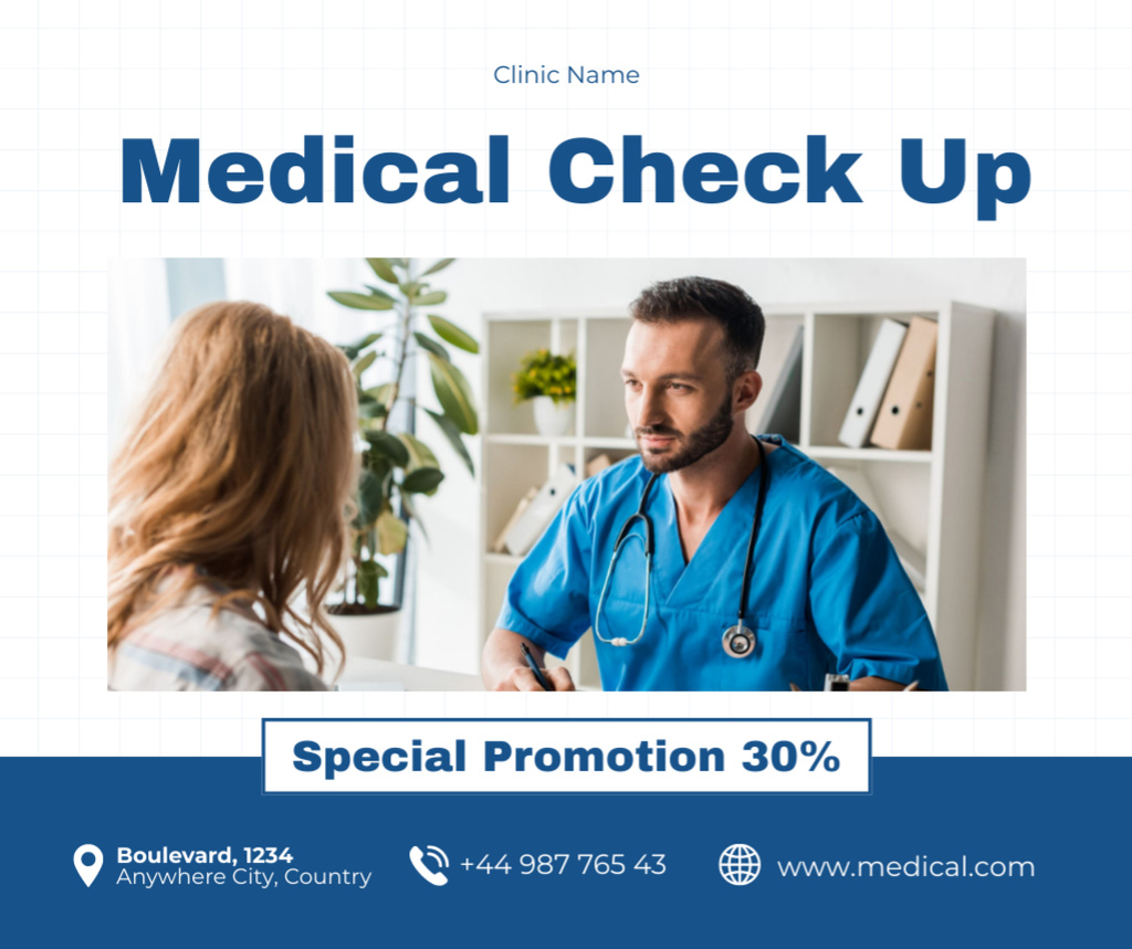 Patient on Medical Checkup with Doctor Facebook Design Template