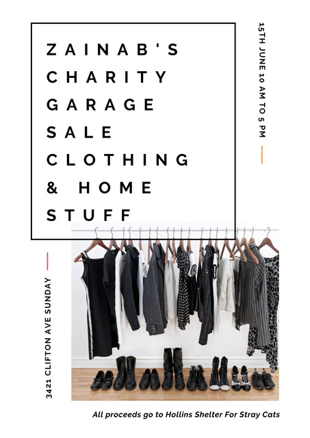 Charity Garage Sale Ad with Clothes on Hangers Poster Tasarım Şablonu