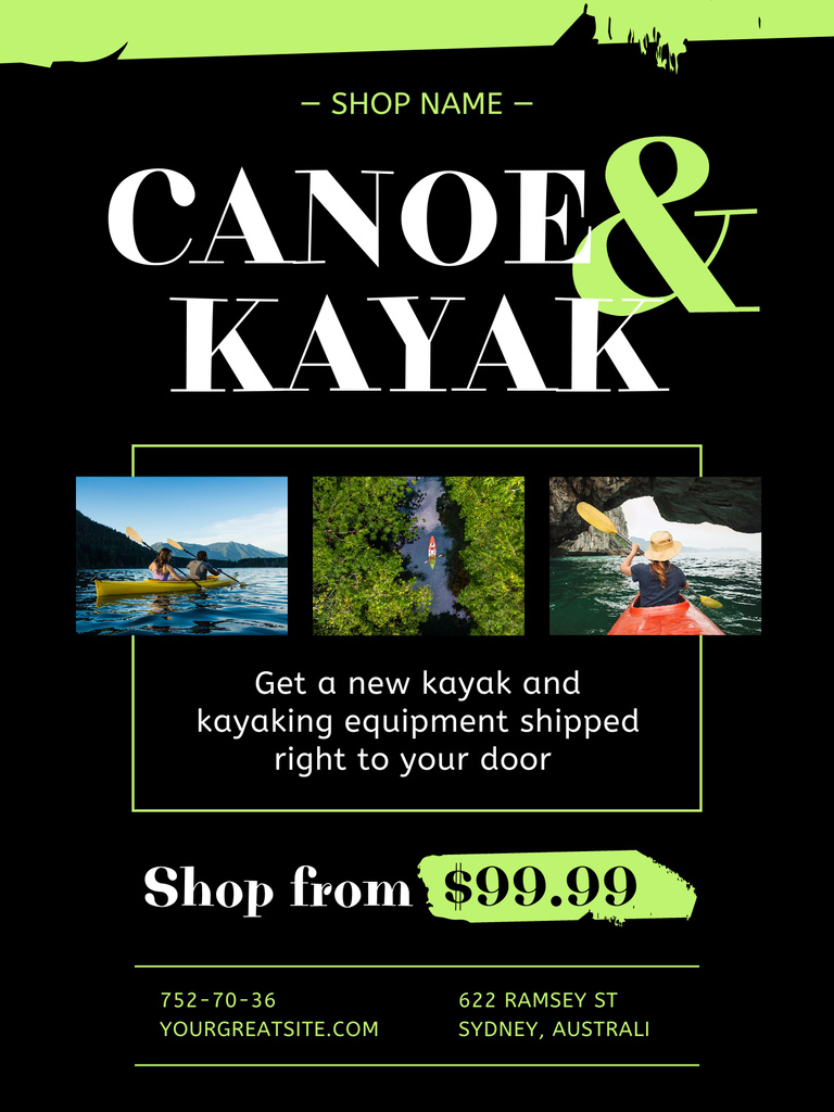 Plantilla de diseño de Best Canoe and Kayak Items Sale Offer Poster US 