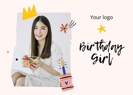 Smiling Girl celebrating Birthday Card Design Template