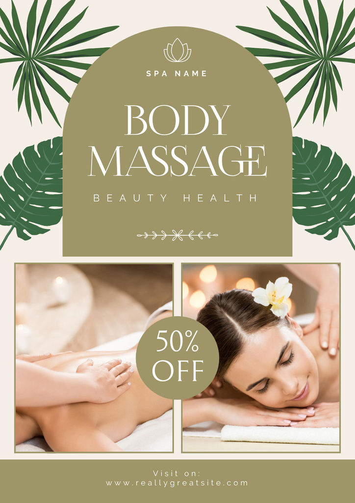 Discount on Body Massage at Spa Poster Tasarım Şablonu