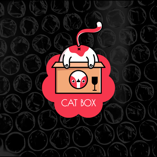 Template di design Funny Cat Looking Out of Box Logo