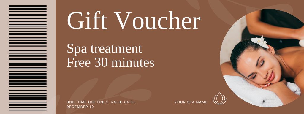 Spa Treatment Offer with Young Woman Coupon Design Template