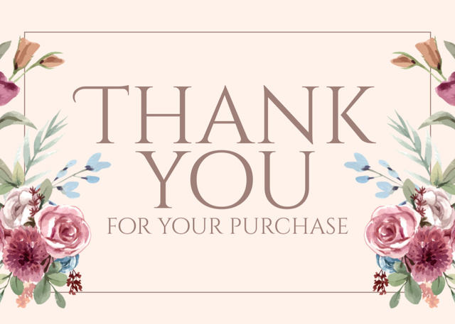 Thank You For Your Purchase Message with Beautiful Pink Roses Postcard 5x7in – шаблон для дизайну