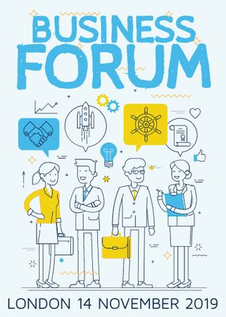Plantilla de diseño de Business forum announcement with Colleagues and icons Invitation 