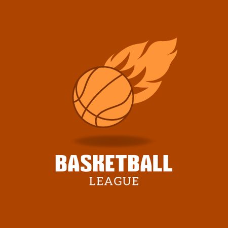 Basketball League Emblem with Ball on Fire Logo Design Template