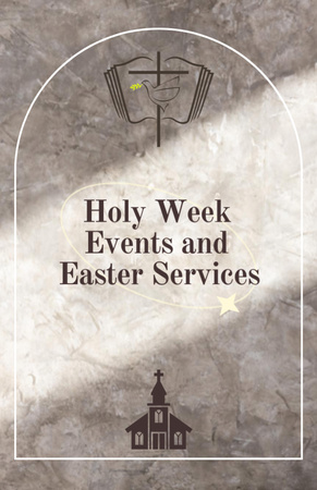 Easter Services Announcement with Illustration of Church and Bible Flyer 5.5x8.5in Design Template