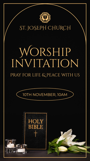 Church Worship Invitation Announcement with Holy Bible Instagram Story Πρότυπο σχεδίασης