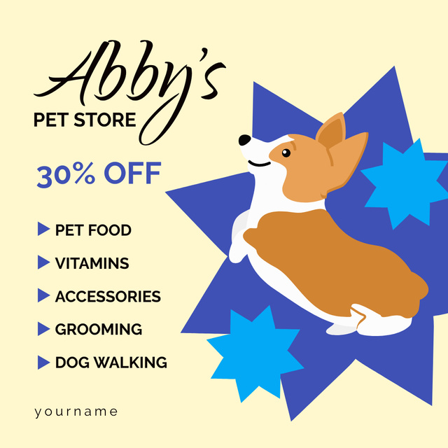 Pet Store With Various Stuff And Discounts Offer Instagram AD tervezősablon