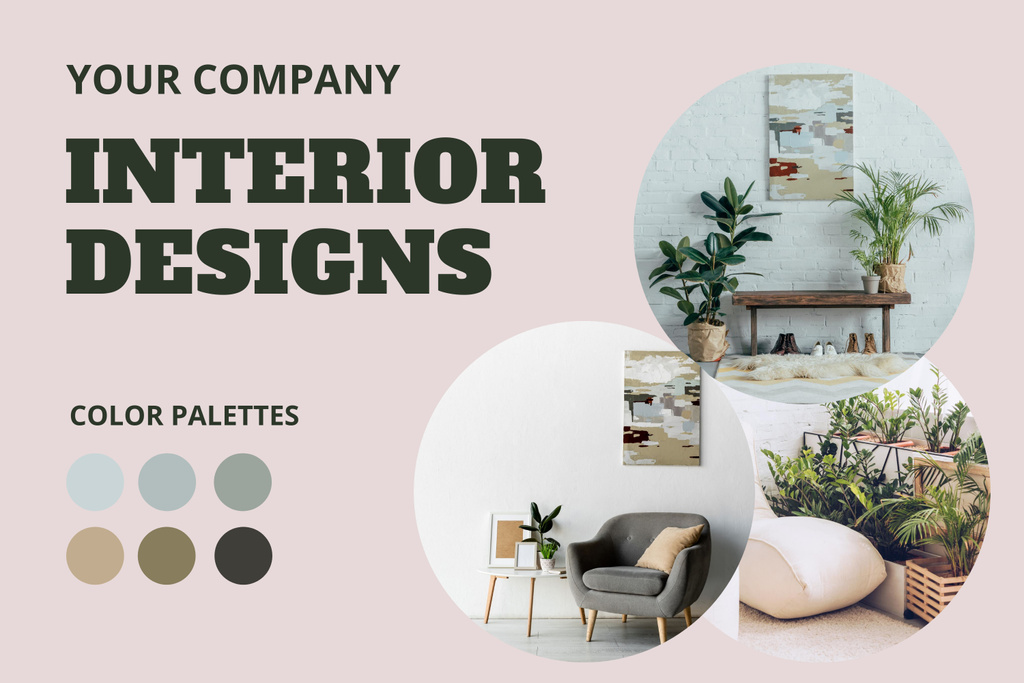 Neutral Interiors Collage on Pastel Pink Mood Boardデザインテンプレート