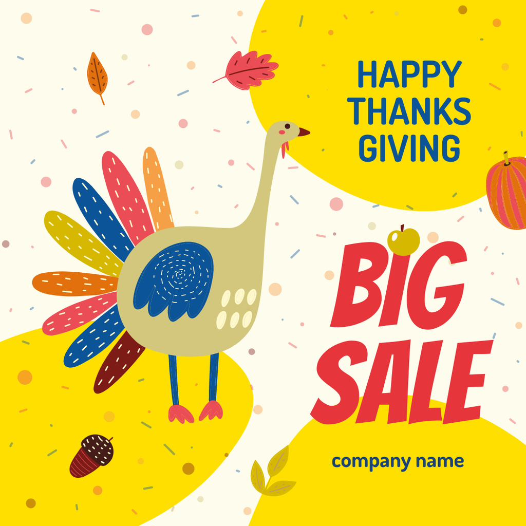 Template di design Thanksgiving Sale Funny Turkey Instagram