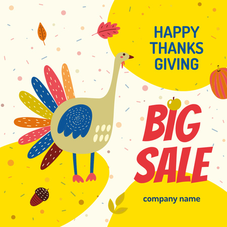 Platilla de diseño Thanksgiving Sale Funny Turkey Instagram