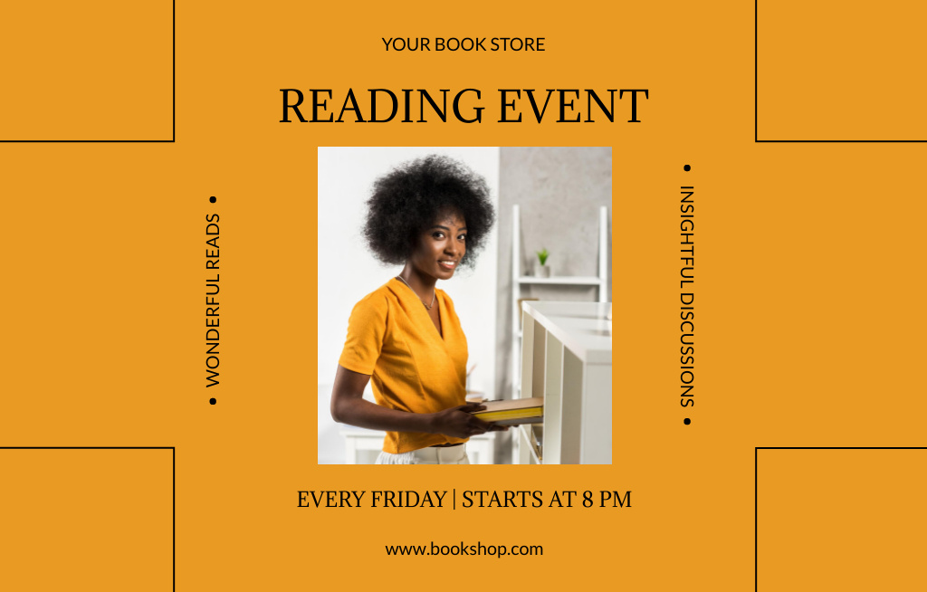 Modèle de visuel Book Reading Event Announcement With African American Woman - Invitation 4.6x7.2in Horizontal