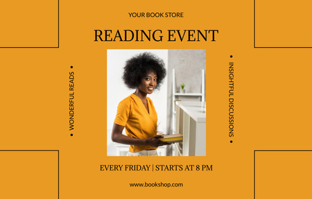 Book Reading Event Announcement With African American Woman Invitation 4.6x7.2in Horizontal Design Template