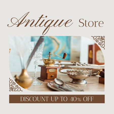 Antique Tableware And Coffee Grinder At Discounted Rates Instagram AD Design Template