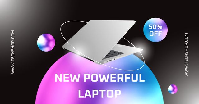 Designvorlage Promotional Offer for Powerful Laptops on Black für Facebook AD