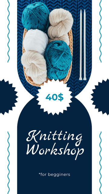 Knitting Workshop With Yarn And Needles Instagram Story Πρότυπο σχεδίασης