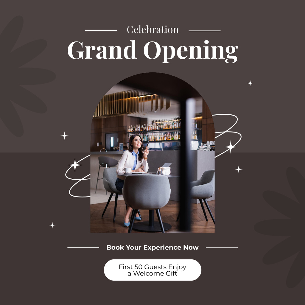 Grand Opening Celebration In Bar With Welcome Gift Instagram ADデザインテンプレート