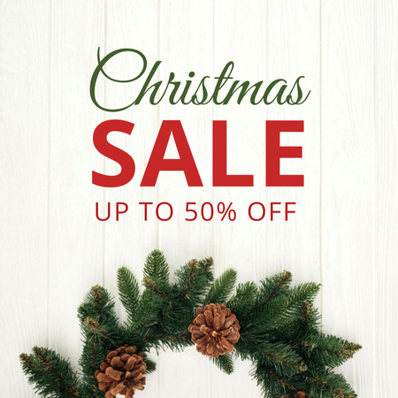 Christmas Sale Announcement with Wreath Instagram Design Template