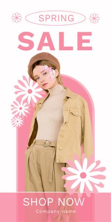 Plantilla de diseño de Venta de colección de primavera con mujer joven en boina Graphic 